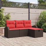 vidaXL Tuinbank Set met kussen met opslag 4 pcs Bruin poly rattan