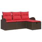 vidaXL Tuinbank Set met kussen met opslag 4 pcs Bruin poly rattan