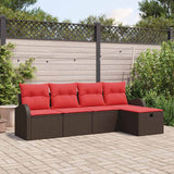 vidaXL Tuinbank Set met kussen met opslag 5 pcs Bruin poly rattan
