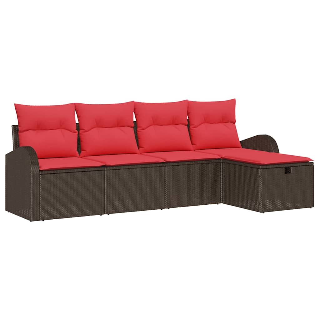 vidaXL Tuinbank Set met kussen met opslag 5 pcs Bruin poly rattan