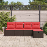 vidaXL Tuinbank Set met kussen met opslag 5 pcs Bruin poly rattan