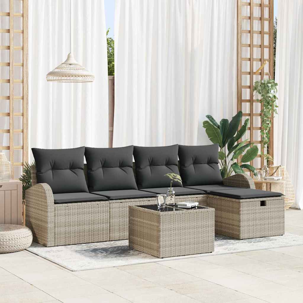 vidaXL Tuinbank Set met kussen met opslag 5 pcs Zwart Poly rattan