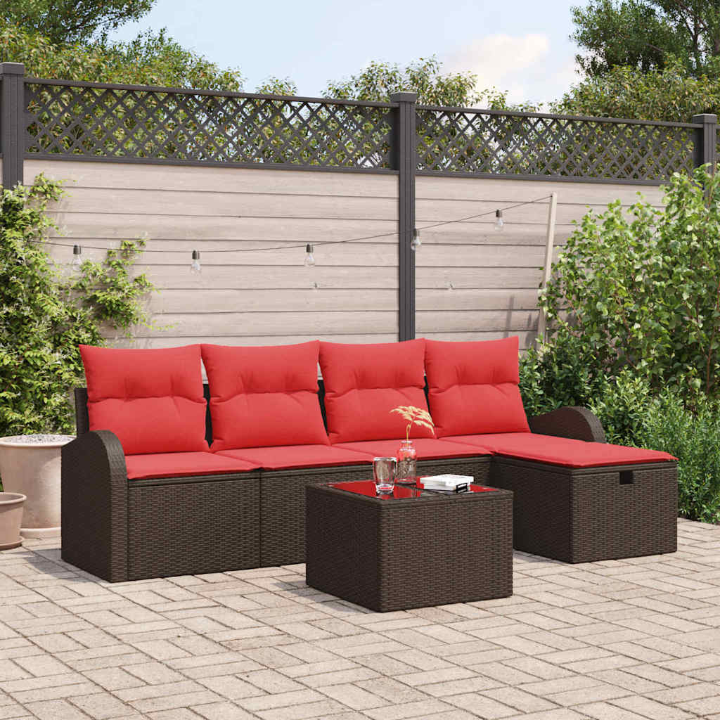 vidaXL Tuinbank Set met kussen met opslag 5 pcs Bruin poly rattan