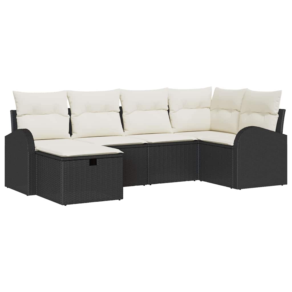 vidaXL Tuinbank Set met kussen met opslag 6 pcs Zwart Poly rattan