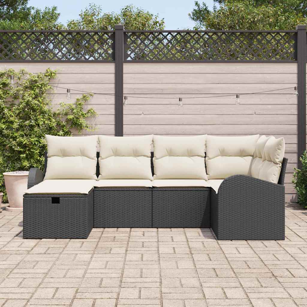 vidaXL Tuinbank Set met kussen met opslag 6 pcs Zwart Poly rattan