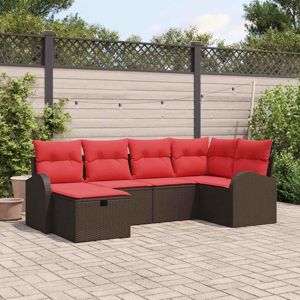 vidaXL Tuinbank Set met kussen met opslag 6 pcs Bruin poly rattan