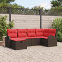 vidaXL Tuinbank Set met kussen met opslag 6 pcs Bruin poly rattan