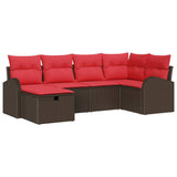 vidaXL Tuinbank Set met kussen met opslag 6 pcs Bruin poly rattan