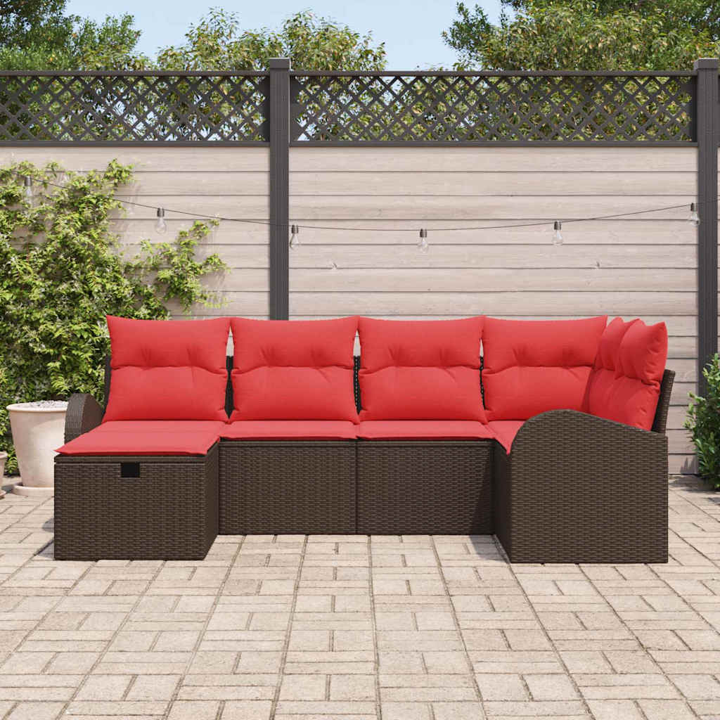 vidaXL Tuinbank Set met kussen met opslag 6 pcs Bruin poly rattan