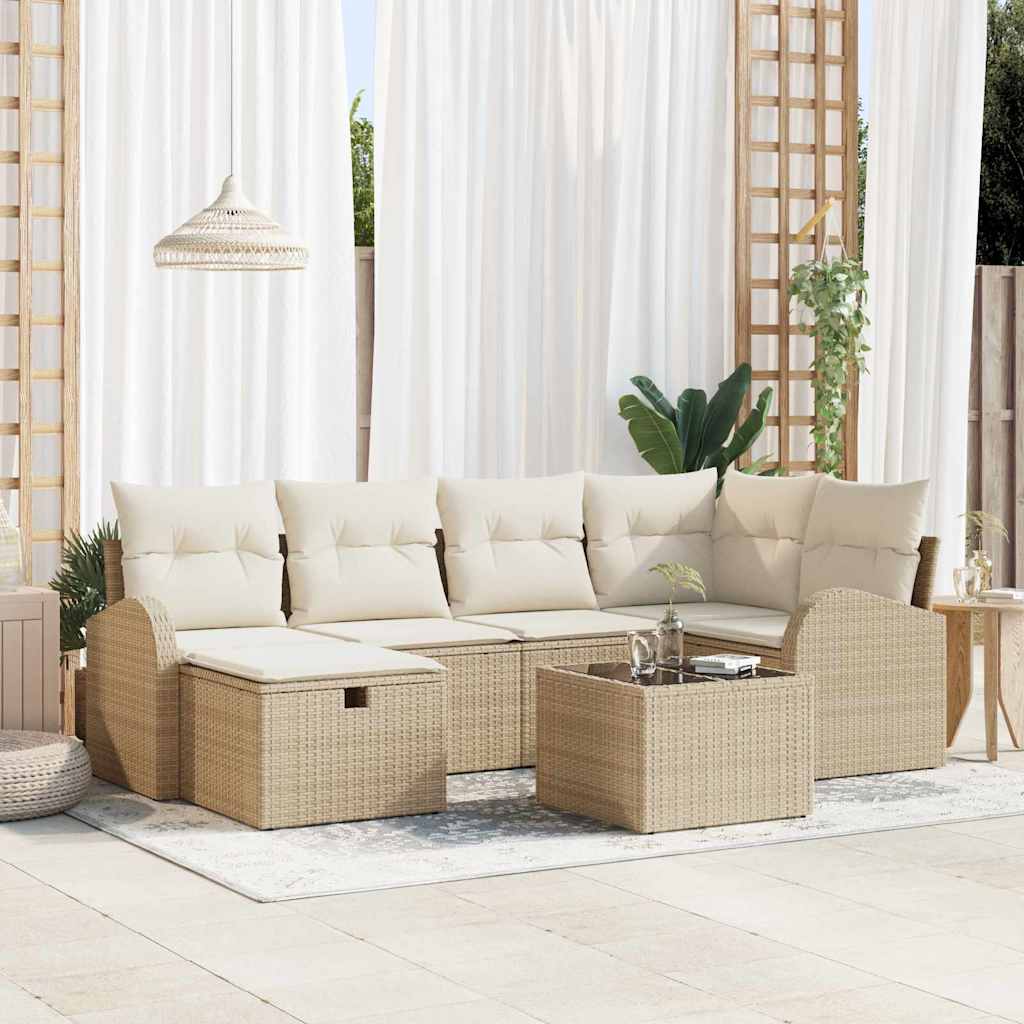 vidaXL Tuinbank Set met kussen met opslag 6 pcs Zwart Poly rattan