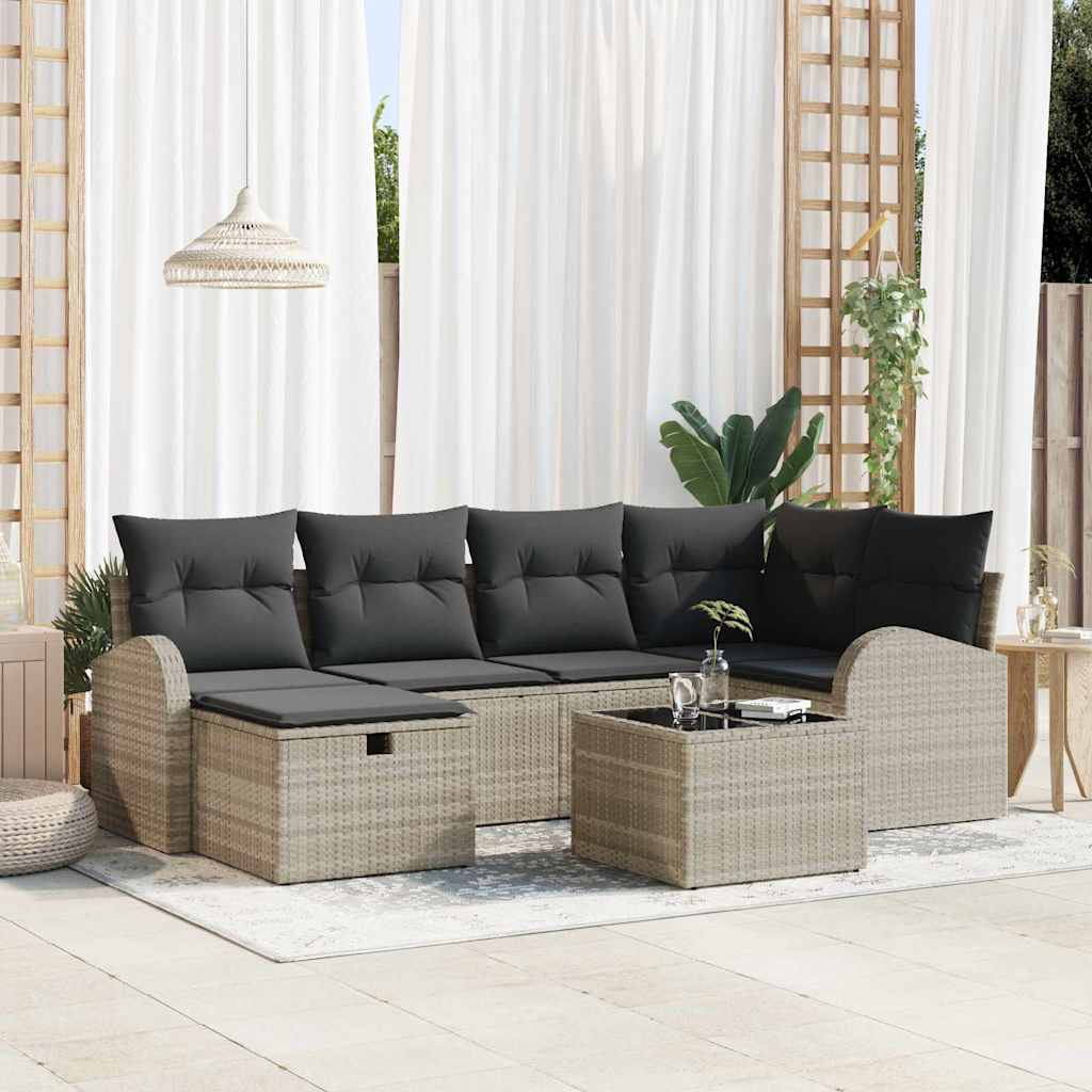 vidaXL Tuinbank Set met kussen met opslag 6 pcs Zwart Poly rattan