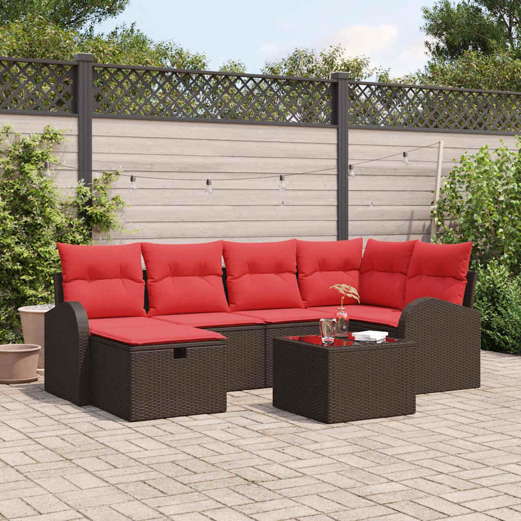 vidaXL Tuinbank Set met kussen met opslag 6 pcs Bruin poly rattan