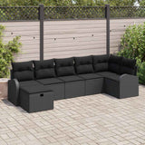 vidaXL Tuinbank Set met kussen met opslag 7 pcs Zwart poly rattan