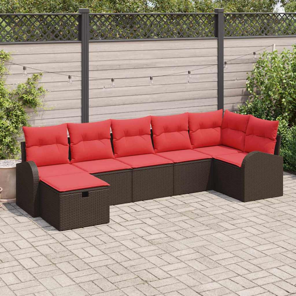 vidaXL Tuinbank Set met kussen met opslag 7 pcs Bruin poly rattan