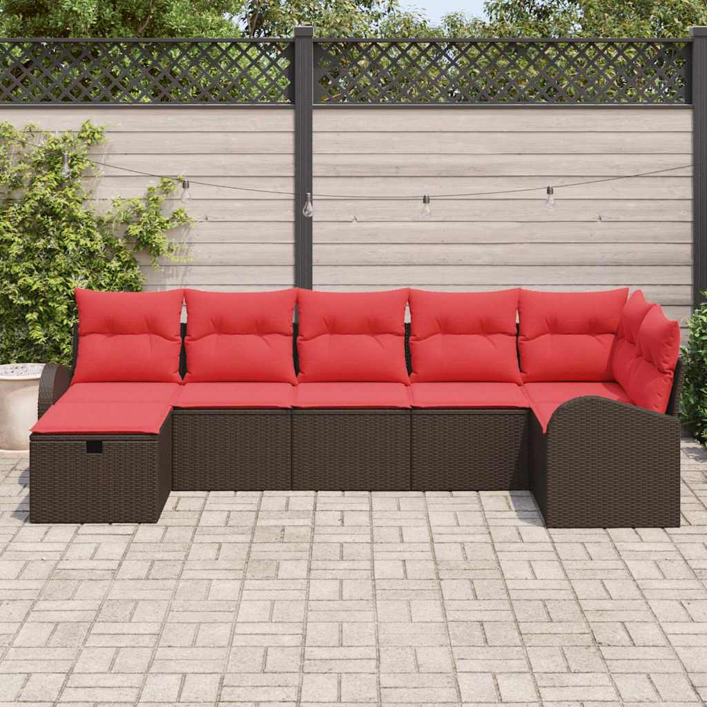 vidaXL Tuinbank Set met kussen met opslag 7 pcs Bruin poly rattan