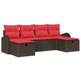 vidaXL Tuinbank Set met kussen met opslag 6 pcs Bruin poly rattan