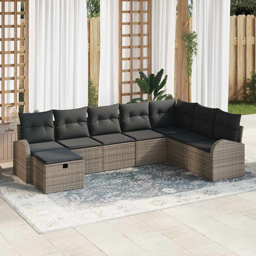 vidaXL Tuinbank Set met kussen met opslag 8 pcs Zwart Poly rattan