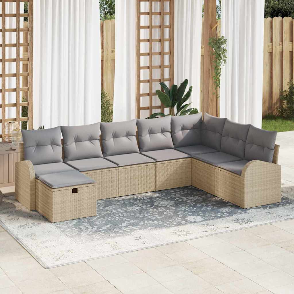 vidaXL Tuinbank Set met kussen met opslag 8 pcs Zwart Poly rattan