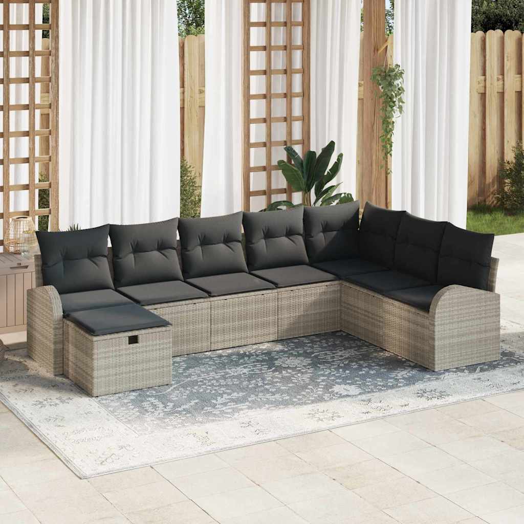 vidaXL Tuinbank Set met kussen met opslag 8 pcs Zwart Poly rattan