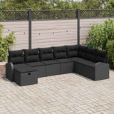 vidaXL Tuinbank Set met kussen met opslag 8 pcs Zwart Poly rattan