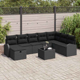 vidaXL Tuinbank Set met kussen met opslag 8 pcs Zwart Poly rattan