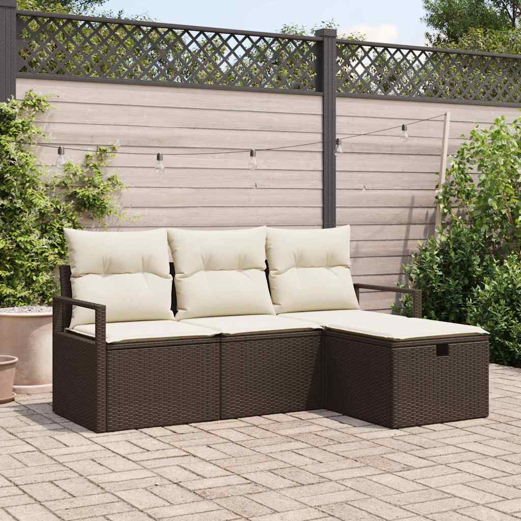 vidaXL Tuinbank Set met kussen met opslag 4 pcs Zwart Poly rattan