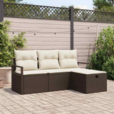 vidaXL Tuinbank Set met kussen met opslag 4 pcs Zwart Poly rattan