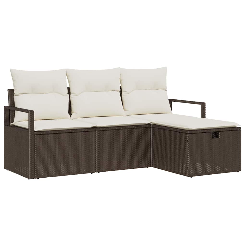 vidaXL Tuinbank Set met kussen met opslag 4 pcs Zwart Poly rattan
