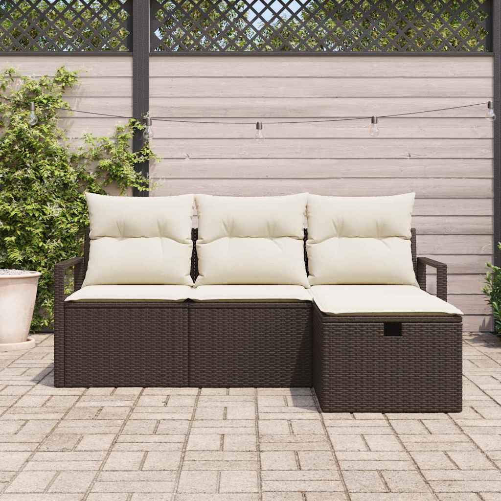 vidaXL Tuinbank Set met kussen met opslag 4 pcs Zwart Poly rattan