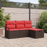 vidaXL Tuinbank Set met kussen met opslag 4 pcs Bruin poly rattan