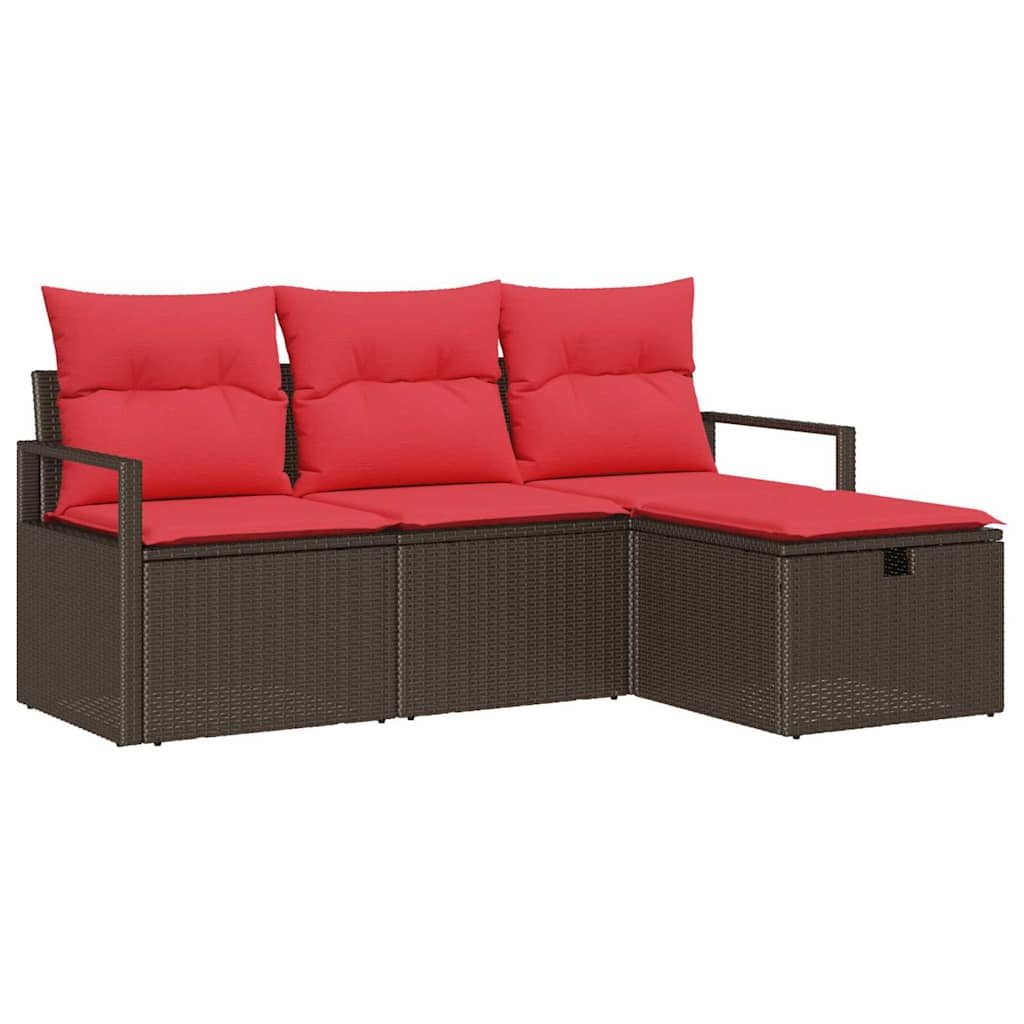 vidaXL Tuinbank Set met kussen met opslag 4 pcs Bruin poly rattan