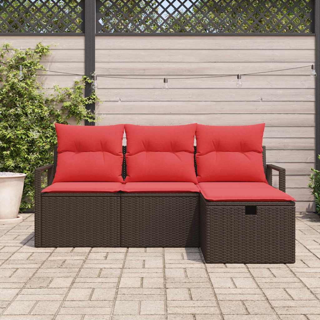 vidaXL Tuinbank Set met kussen met opslag 4 pcs Bruin poly rattan
