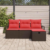 vidaXL Tuinbank Set met kussen met opslag 4 pcs Bruin poly rattan