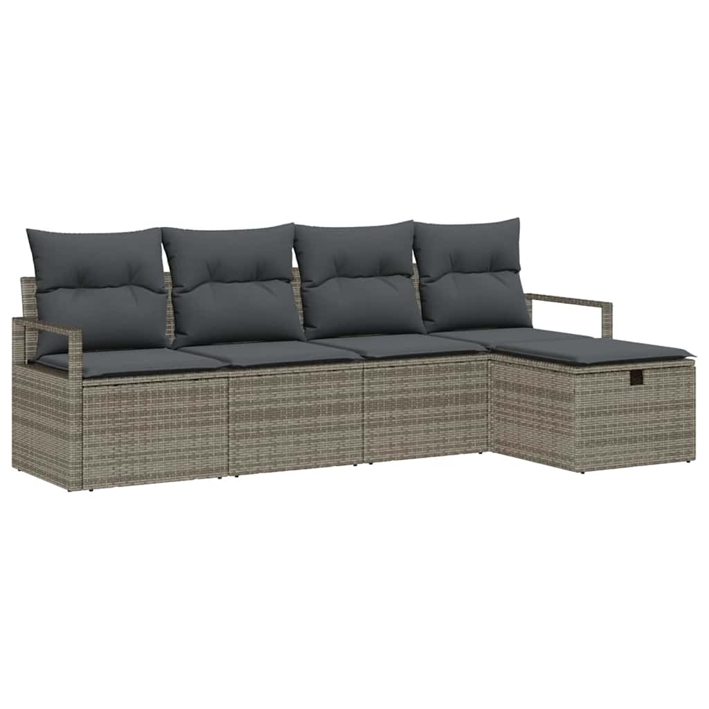 vidaXL Tuinbank Set met kussen met opslag 5 pcs Zwart Poly rattan