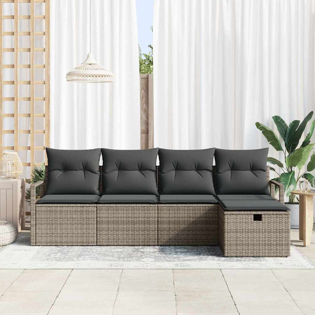 vidaXL Tuinbank Set met kussen met opslag 5 pcs Zwart Poly rattan