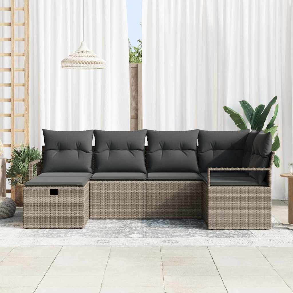 vidaXL Tuinbank Set met kussen met opslag 6 pcs Zwart poly rattan