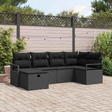 vidaXL Tuinbank Set met kussen met opslag 6 pcs Zwart poly rattan