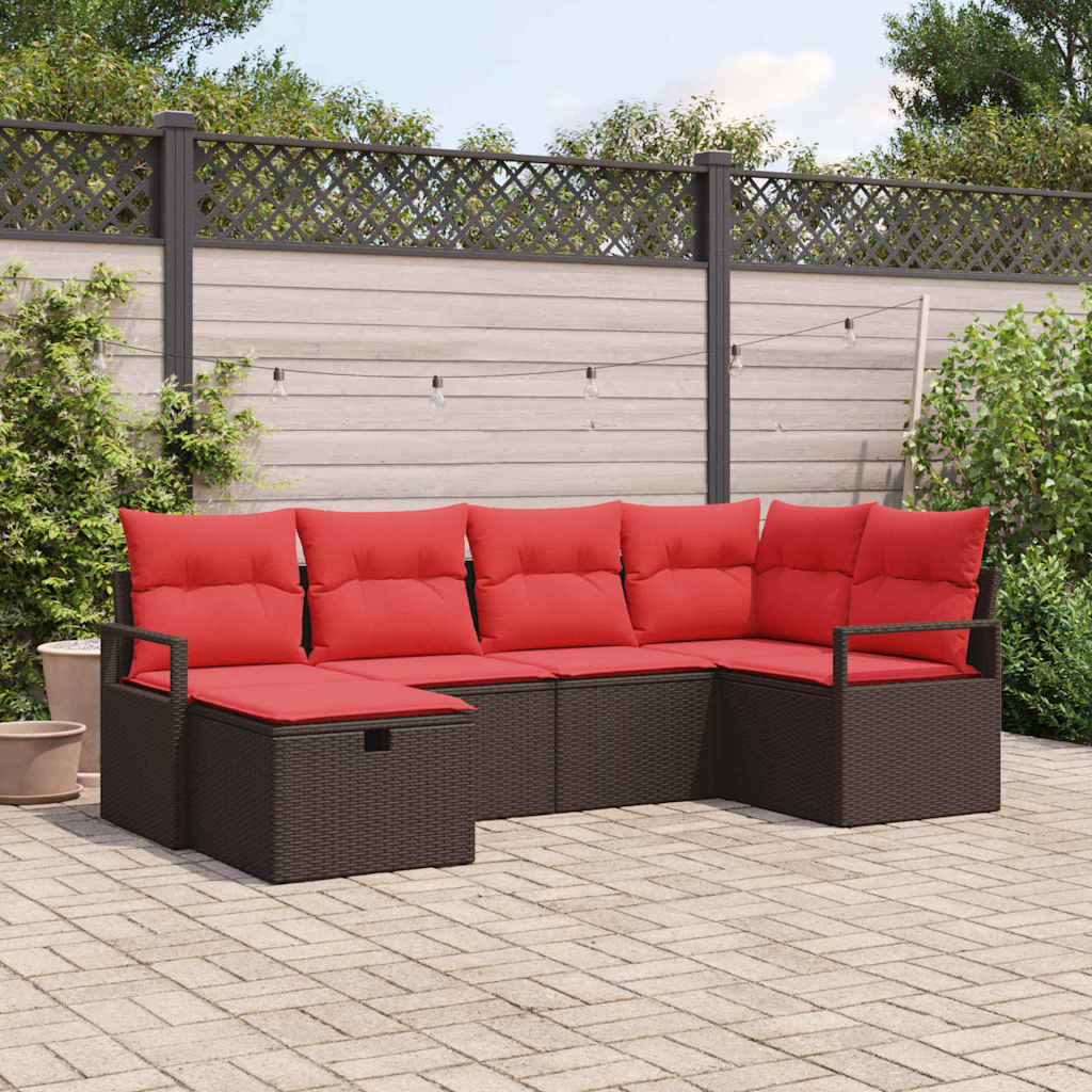 vidaXL Tuinbank Set met kussen met opslag 6 pcs Bruin poly rattan