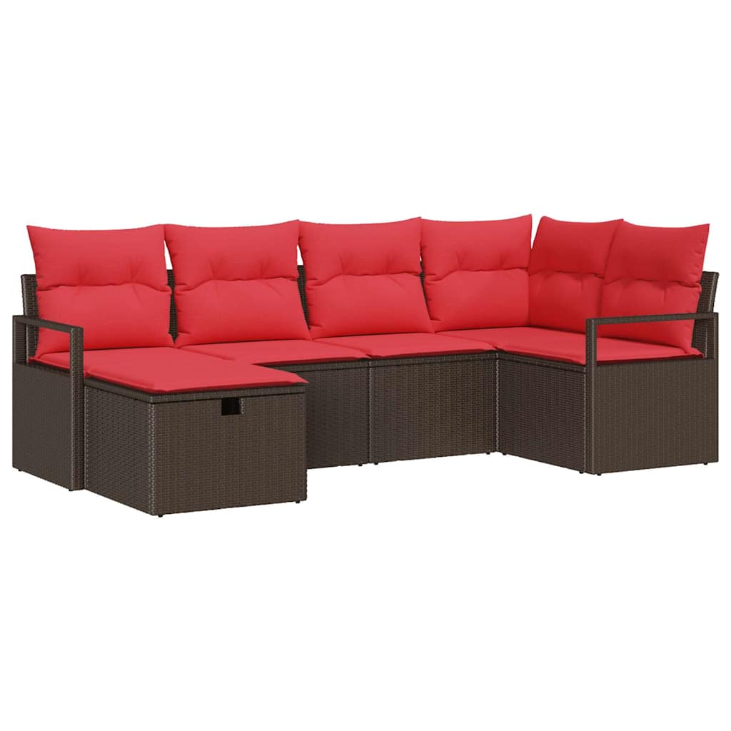 vidaXL Tuinbank Set met kussen met opslag 6 pcs Bruin poly rattan
