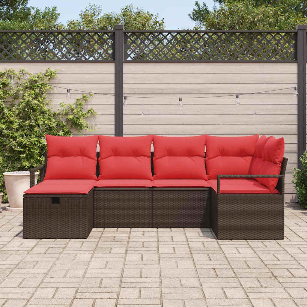 vidaXL Tuinbank Set met kussen met opslag 6 pcs Bruin poly rattan
