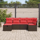 vidaXL Tuinbank Set met kussen met opslag 6 pcs Bruin poly rattan