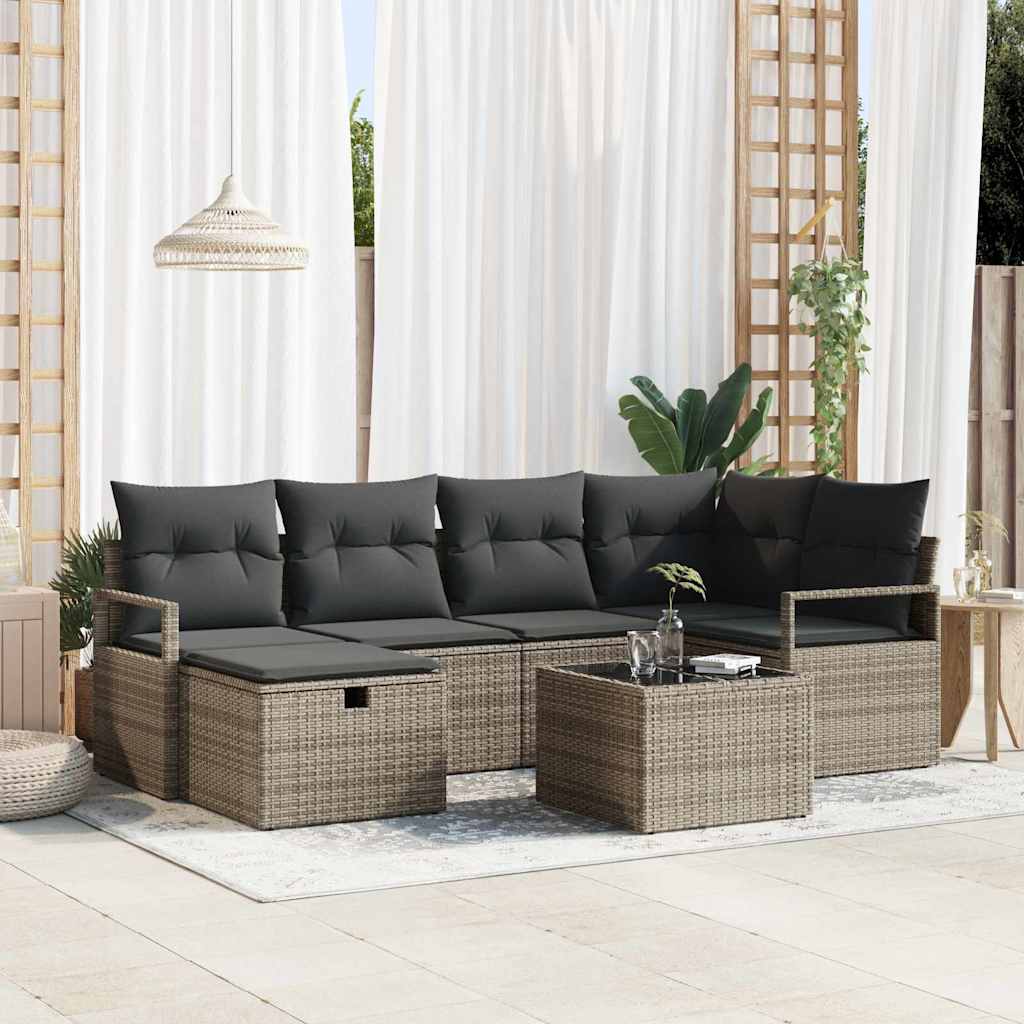 vidaXL Tuinbank Set met kussen met opslag 6 pcs Zwart poly rattan