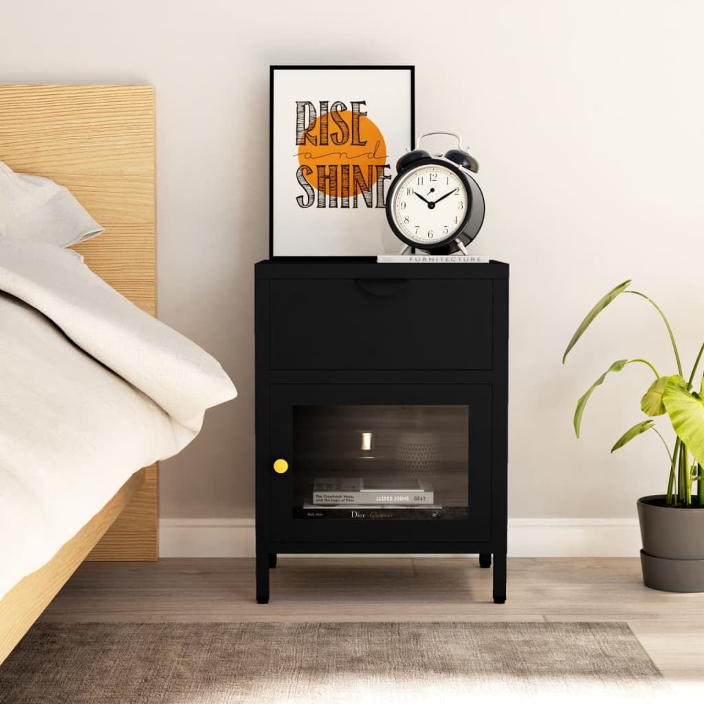 vidaXL Nachtkastjes 2 st 40x30x54,5 cm staal en glas zwart