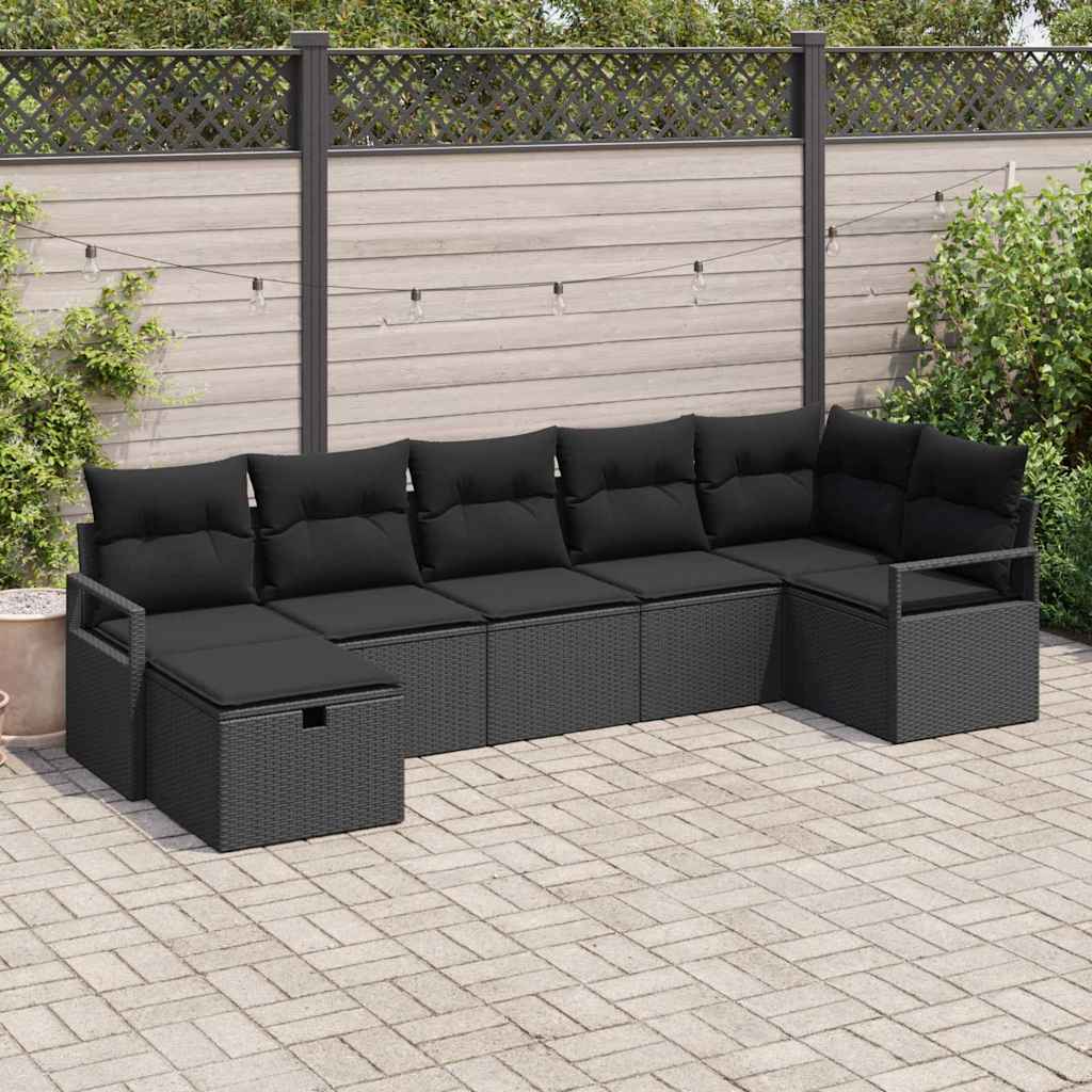 vidaXL Bankstel met kussen 7 pcs poly rattan