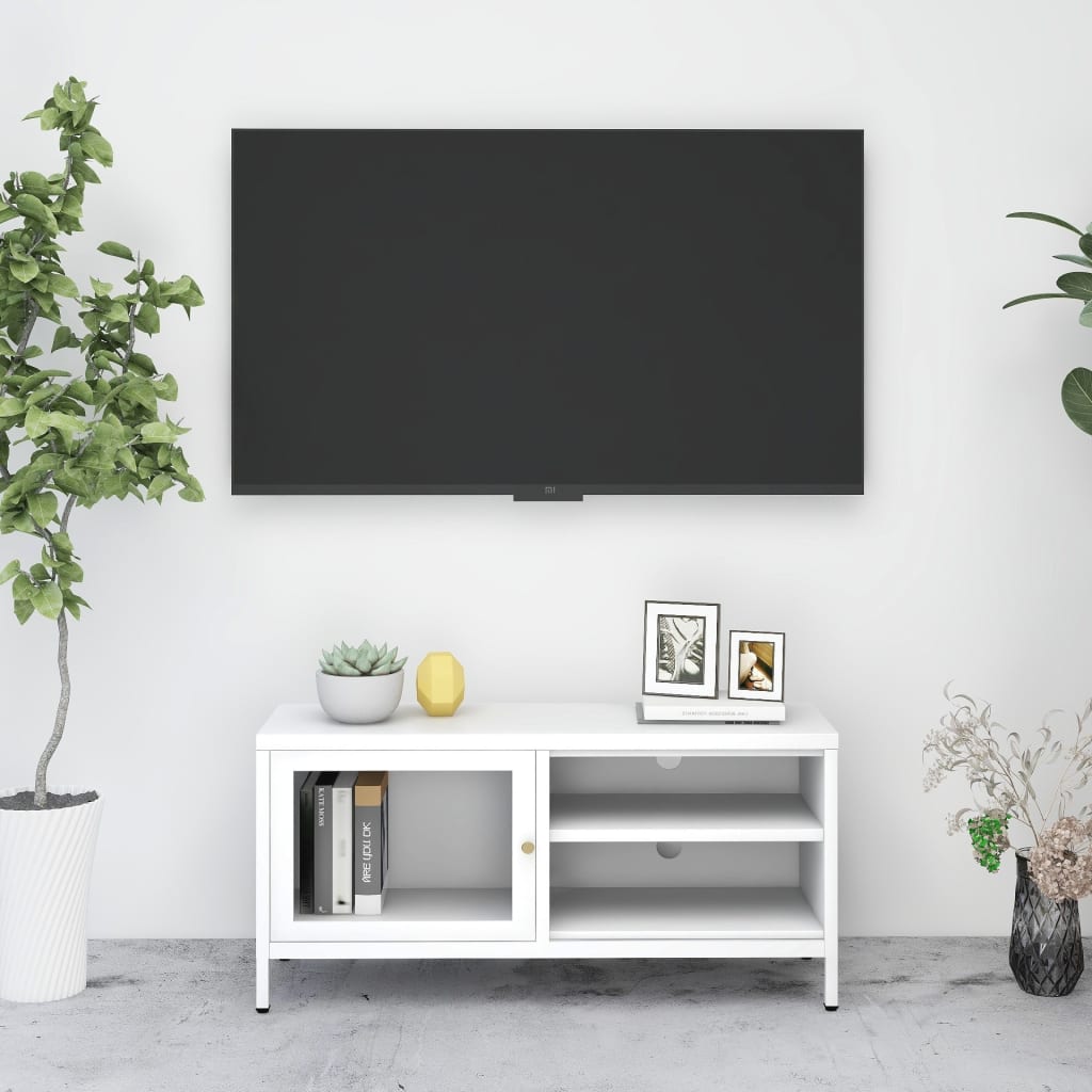 vidaXL Tv-meubel 90x30x44 cm staal en glas zwart