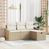 vidaXL Bankstel met kussen 4 pcs poly rattan
