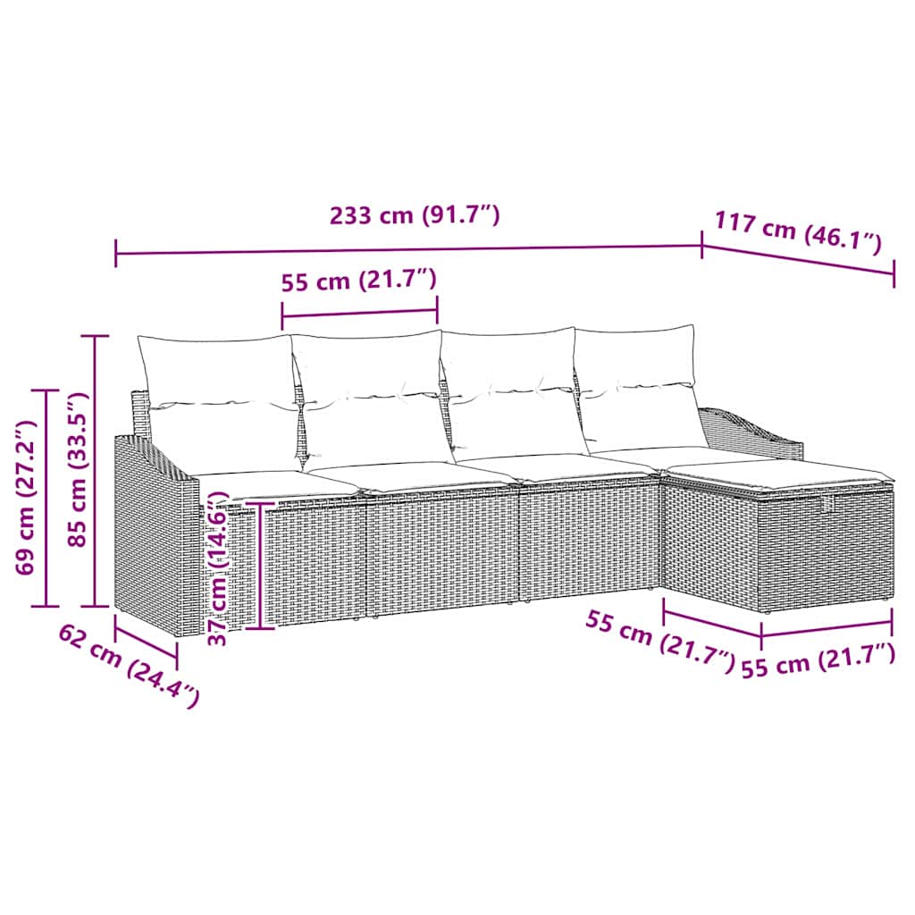 vidaXL Bankstel met kussen 6 pcs poly rattan