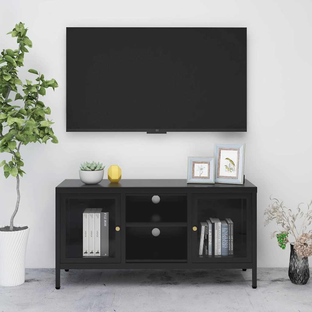 vidaXL TV Cabinet 105x35x52 cm Steel and Glass Black