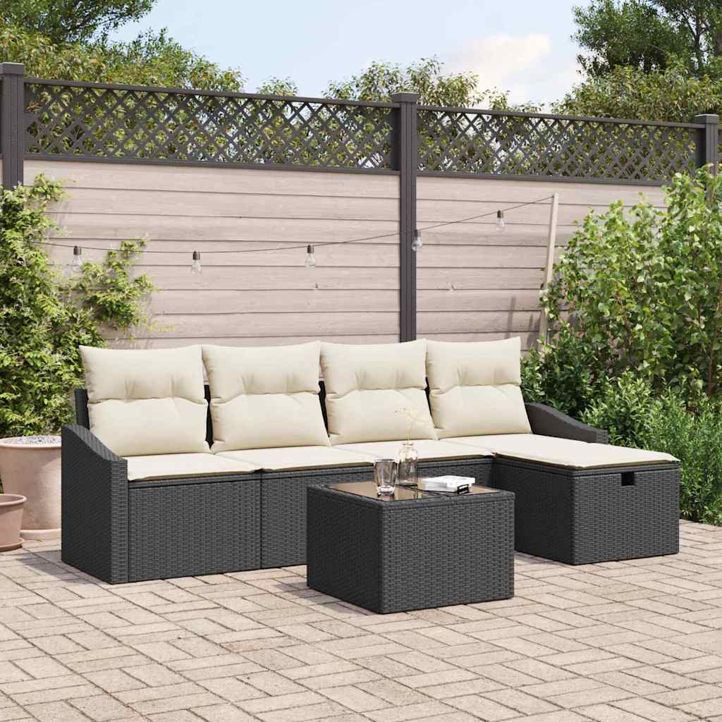 vidaXL Bankstel met kussen 6 pcs poly rattan