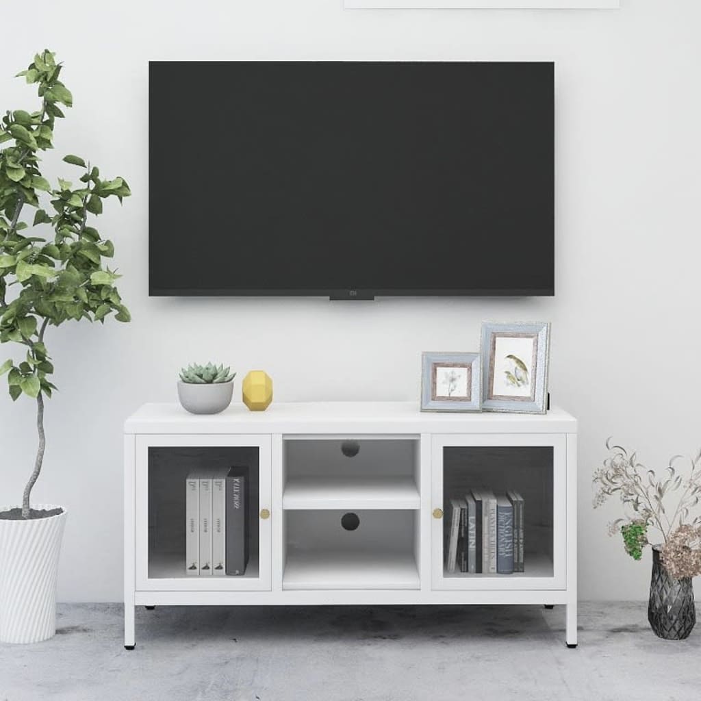 vidaXL TV Cabinet 105x35x52 cm Steel and Glass Black